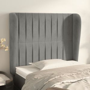 Cabecero con orejas de terciopelo gris claro 93x23x118/128 cm eso9839