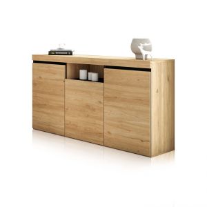 Aparador de 3 puertas y 1 estante abierto 140 cm ebos roble nude - ceniza