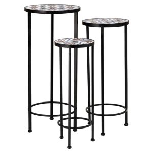 Soportes set 3 piezas de mosaico y forja blanco d30x68h-d25x57h-d20x51