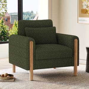 Sillón individual teddy verde con reposabrazos y cojín grueso