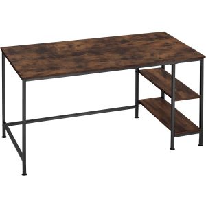 Escritorio, madera y acero 2 estantes 140 x 60 x 76,5 cm madera oscura