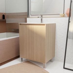 Pack mueble de baño 60 cm roble claro 2 puertas con lavabo de cerámica
