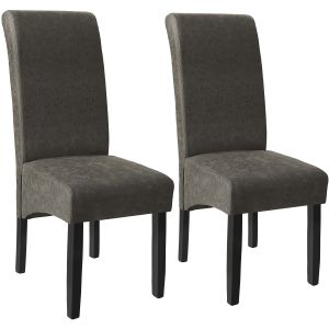 2 sillas de comedor ergonómicas, símil cuero, tapizadas gris mármol