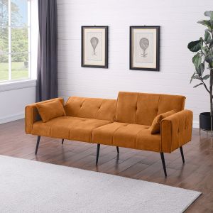 Sofá cama plegable de tela acanalada naranja con patas metálicas