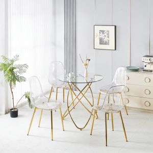 Mesa de comedor con 4 sillas tapizadas terciopelo dorado