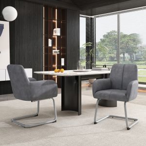 Silla de comedor microfibra gris set 2 con reposabrazos y patas acero