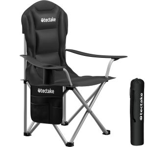 Silla de camping acolchada, plegable con portavasos y bolsa, negro