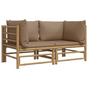 vidaXL sofás esquineros de jardín 2 uds bambú con cojines gris taupe