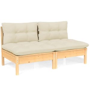 vidaXL sofá de jardín de 2 plazas con cojines madera maciza pino crema