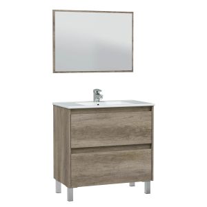 Mueble de baño devin 2 cajones, espejo y lavabo resina, color nordik
