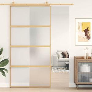 Puerta corredera dorada de vidrio esg esmerilado y aluminio esxt3673