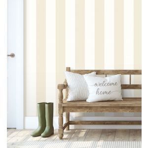Papel pintado gaulan  lavable de rayas anchas beige y blancas con 5.33m²