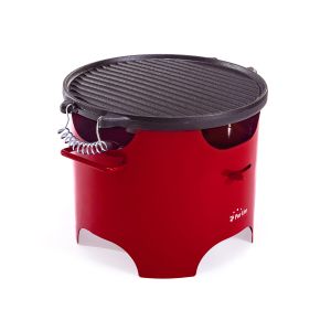 Barbacoa de etanol 0.5l en acero rojo y plancha redonda de hierro