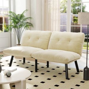 Sofá cama plegable terciopelo crema 2 plazas convertible en sillón y cama