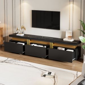 Mueble de tv con 3 cajones negro 42x200x40cm