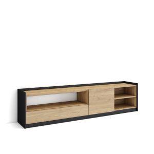 Mueble tv, 207x50x37cm, roble y negro rf4396