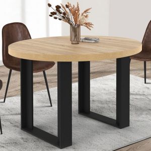 Mesa de comedor redonda industrial - madera negra 110 cm