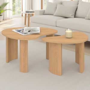 Mesas de centro nido de madera efecto haya, lote de 2, 70/50 cm