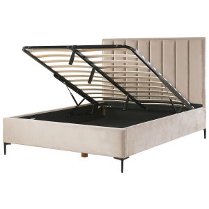 Cama con almacenaje sezanne terciopelo gris pardo 160 x 200 cm