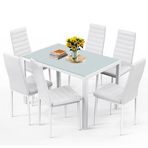 Mesa comedor de vidrio blanca con 6 sillas 130x70cm