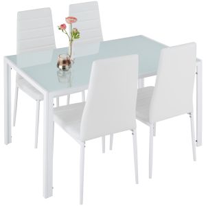 Tectake conjunto de mesa comedor y 4 sillas, vidrio templado, blanco
