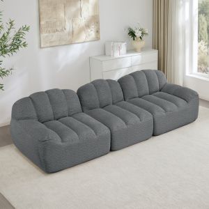 Sofá modular 3 plazas sin estructura forro polar granulado gris con otomana