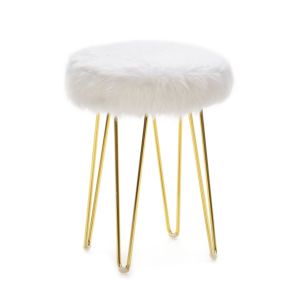 Taburete 35x35x48 metal dorado, tela blanco