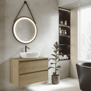 Mueble de baño| lavabo sobreponer | mueble 2 cajones | 70 cm roble natural