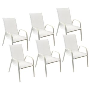 Lote de 6 sillas marbella en textileno blanco - aluminio blanco