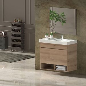 Mueble de baño nebari, lavabo y espejo 80x45cm con cajón estepa