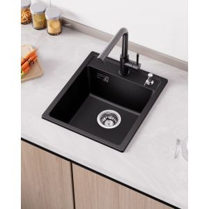 Fregadero de cocina negro 40x46cm - fregadero de 1 cubeta en granito