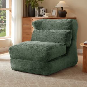 Sillón individual convertible verde de espuma para salón y dormitorio