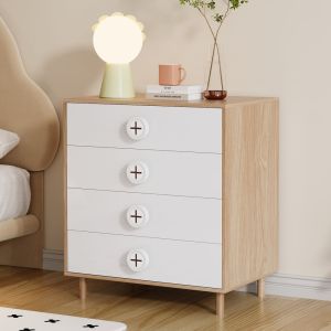 Cajonera para dormitorio con 4 cajones blanco y natural 90x80x54cm
