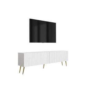 Mueble para tv con patas - frontal acanalado - blanco - 170x32x52 cm