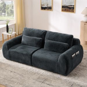 Sofá 2 plazas espuma gris con usb y bolsillo lateral para salón dormitorio