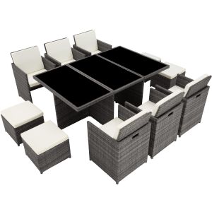 Tectake conjunto de 11 piezas, muebles de jardín de polirratán, gris