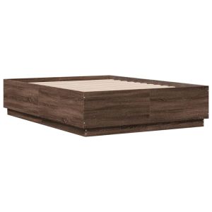 vidaXL estructura cama con luces LED madera roble marrón 140x190 cm