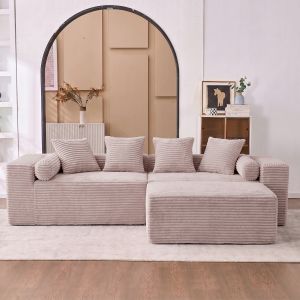 Sofá modular en l beige 3 piezas con chaise longue para salón apartamentos