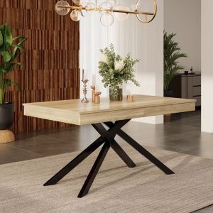 Mesa de comedor extensible para 6 a 8 personas mdf roble 140 a 180x80cm