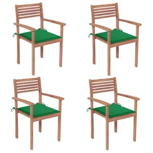 vidaXL sillas de jardín 4 uds madera maciza de teca con cojines verdes