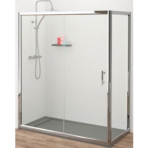 Mampara ducha 1 puerta 1 fijo transparente 160 cm (adap. 157-160cm) x 70