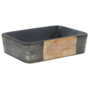 vidaXL lavabo encimera rectangular cerámica negro marrón 46x35,5x13 cm