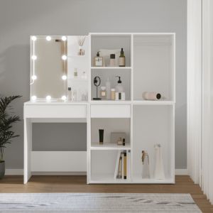 Tocador con LED y 2 armarios madera contrachapada blanco es5310