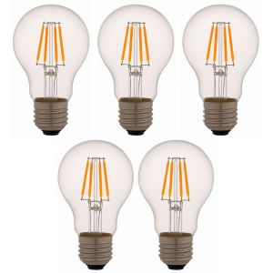 Pack x5 bombilla LED a60 E27 filamento 6w 650lm. Luz cálida 2700k