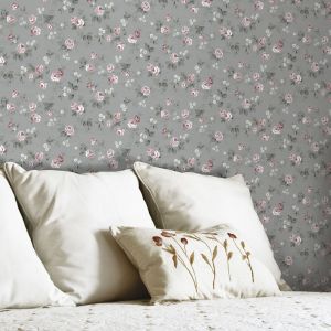 Papel pintado tnt de flores medianas y pequeñas gris