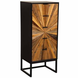 Sinfonier de madera recuperada negro con 5 cajones 42x36.5x105h cm