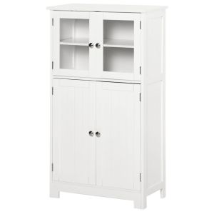 Armario de baño 60x30x108.5 cm mdf, vidrio templado color blanco kleankin