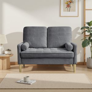 Sofá 2 plazas pana gris estilo escandinavo compacto con patas de madera