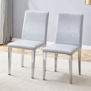 Silla de comedor pu gris claro set de 2 con patas plateadas