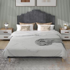 Cama con almacenaje 160x200cm gris, arcón bajo y cabecero